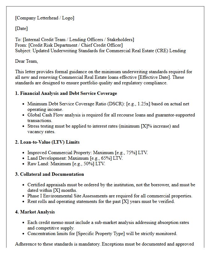 Commercial Real Estate Underwriting Standards Guidance Letter