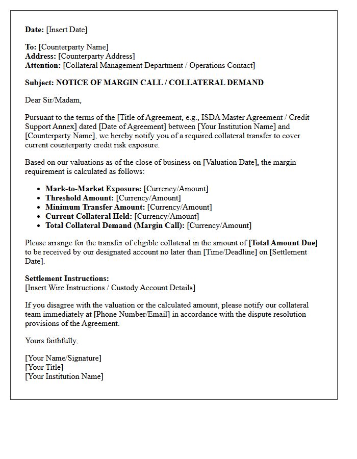 Counterparty Credit Risk Collateral Demand Letter