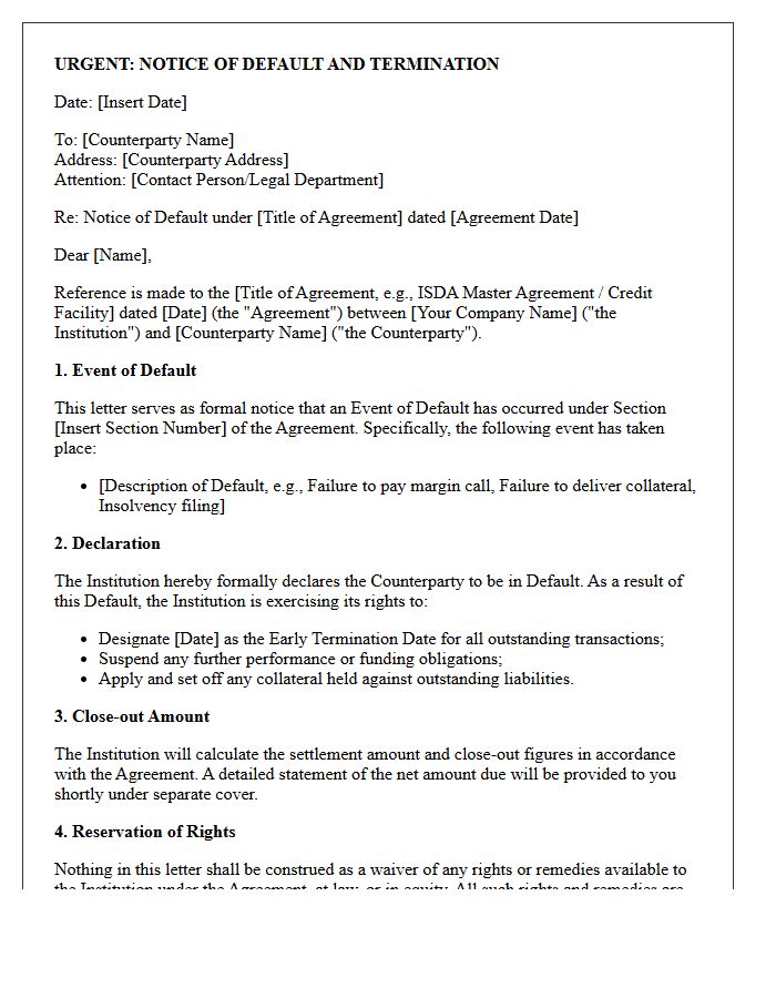 Counterparty Credit Risk Default Declaration Letter