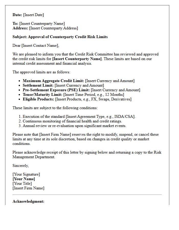 Counterparty Credit Risk Limit Approval Letter