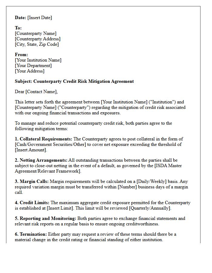 Counterparty Credit Risk Mitigation Agreement Letter