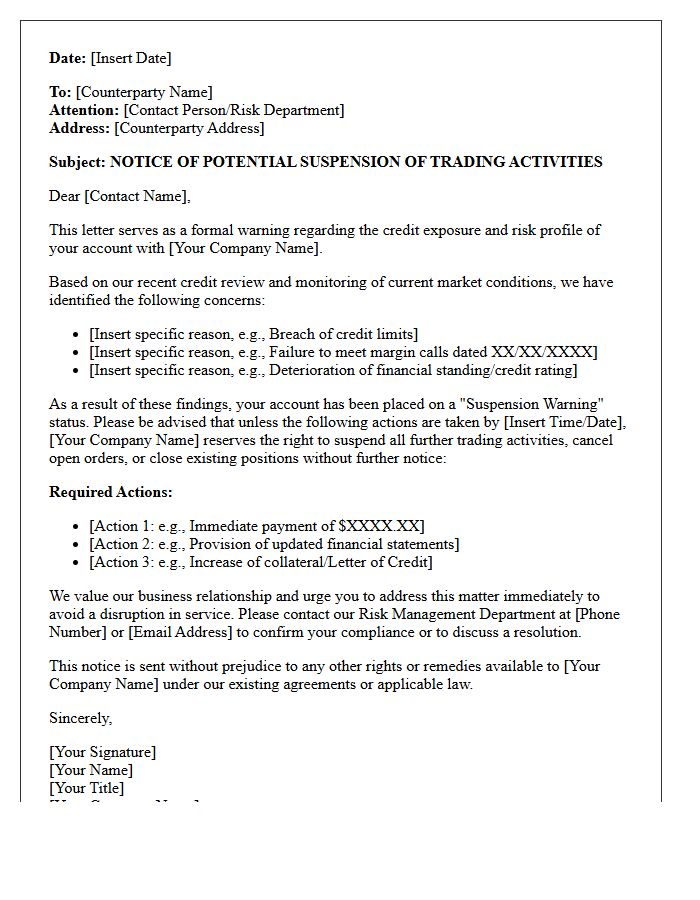 Counterparty Credit Risk Suspension Warning Letter