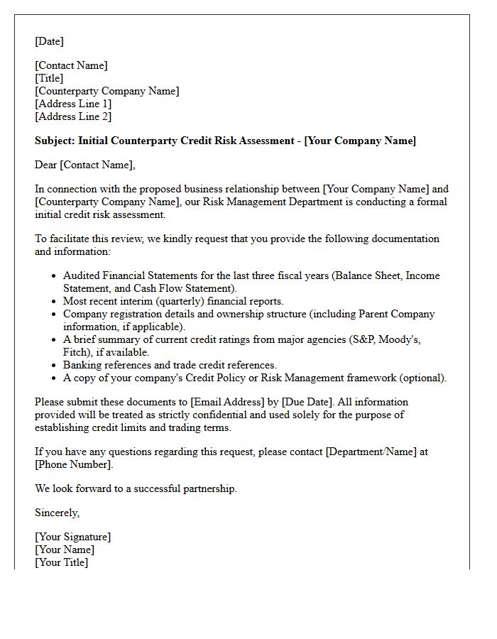 Initial Counterparty Credit Risk Assessment Letter