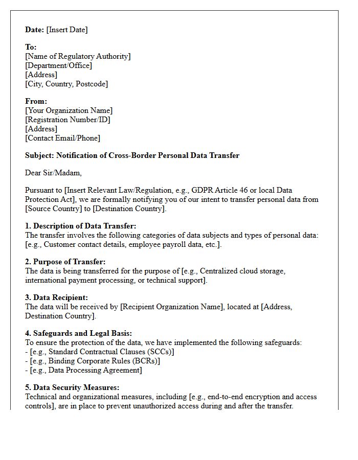 Cross-Border Data Transfer Regulatory Letter