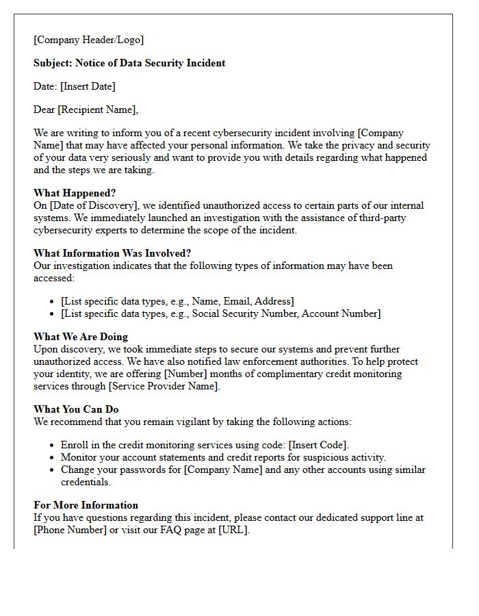 Cybersecurity Incident Response Notification Letter