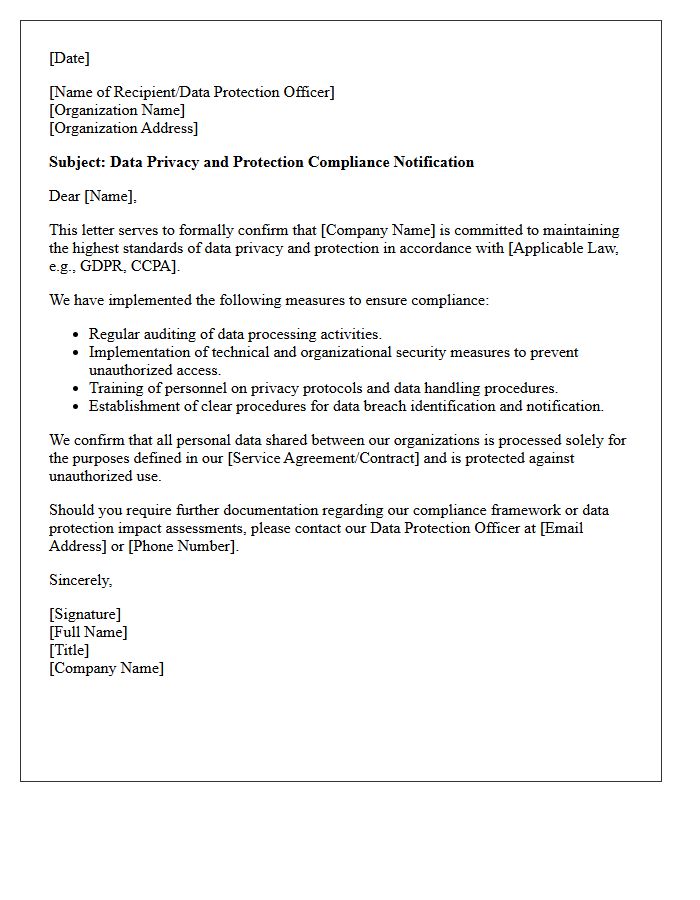 Data Privacy and Protection Compliance Letter