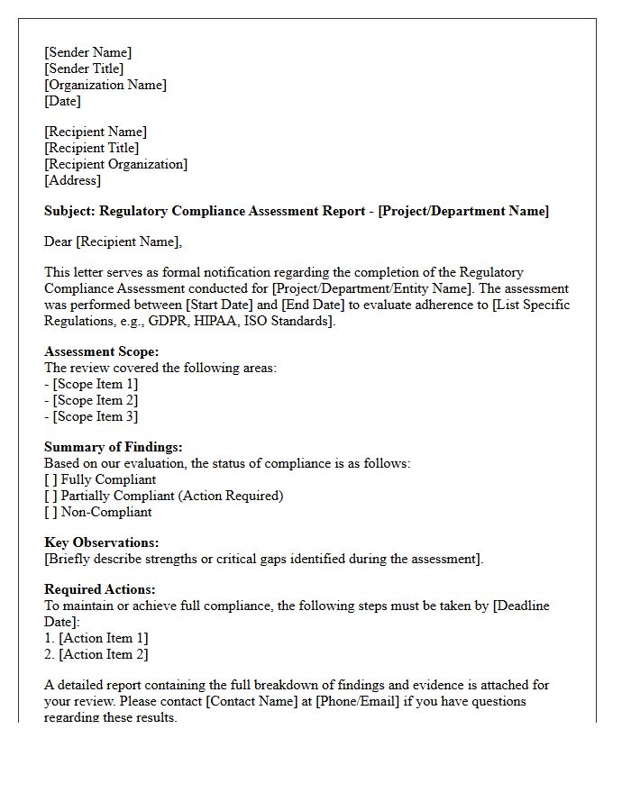 Regulatory Compliance Assessment Letter