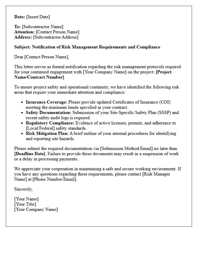 Subcontractor Risk Management Notification Letter