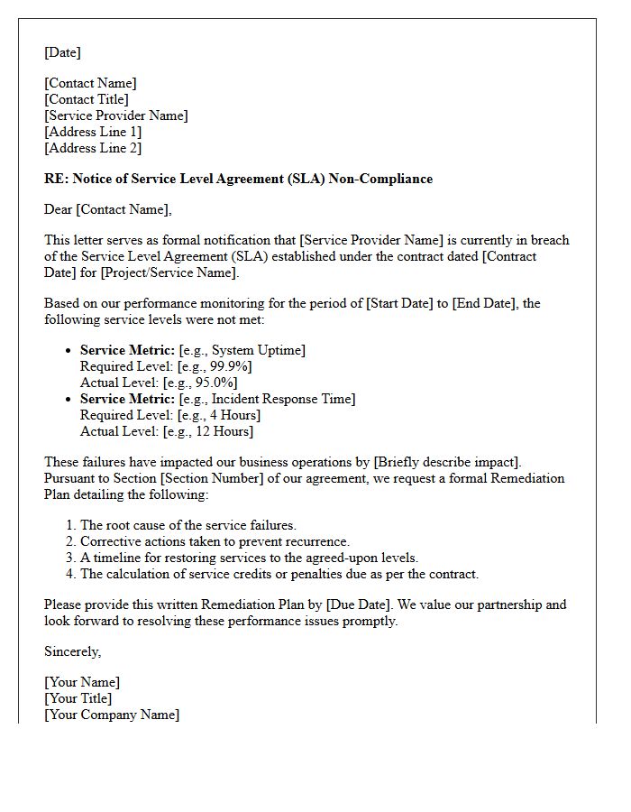 Third-Party Service Level Agreement Remediation Letter