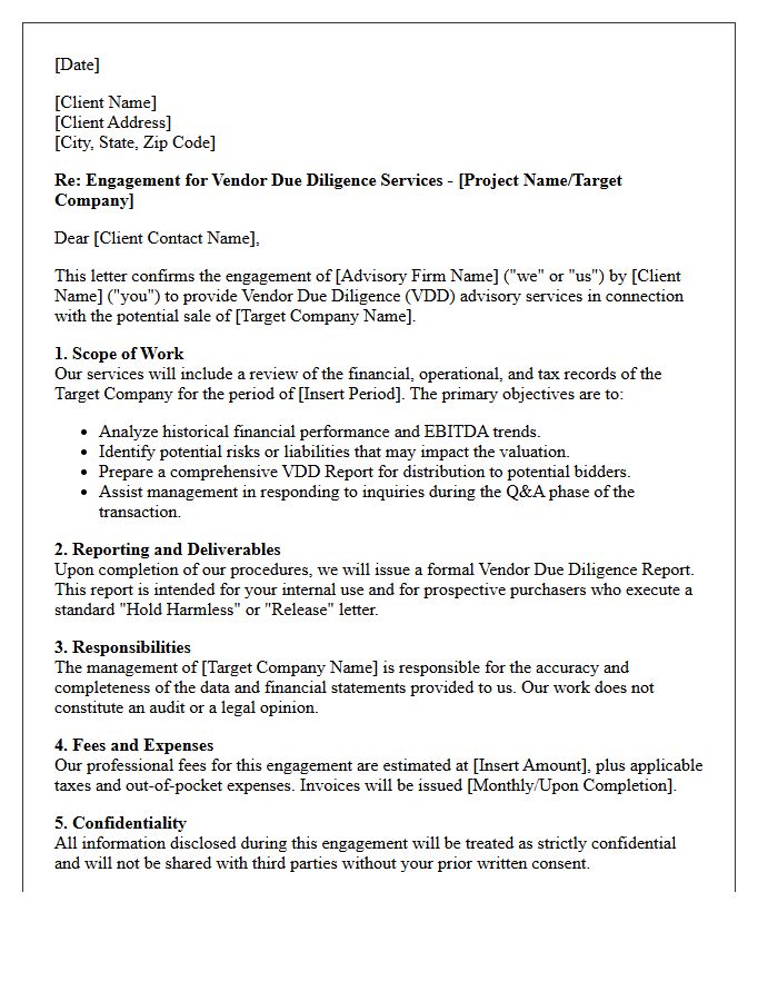 Vendor Due Diligence Advisory Letter