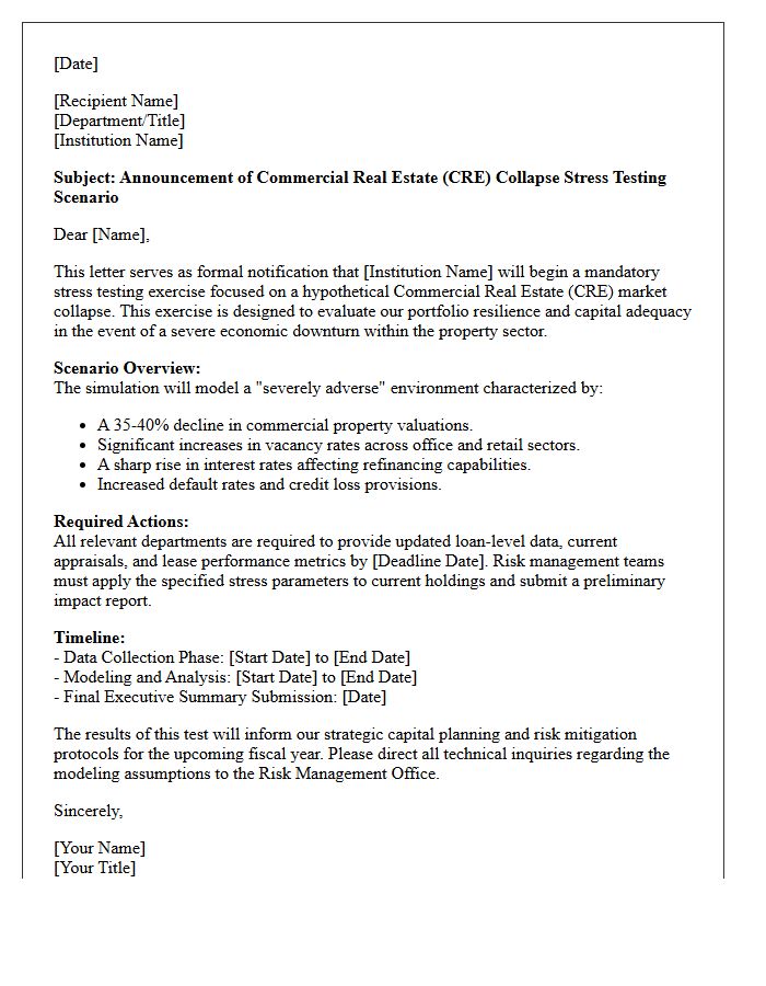 Commercial Real Estate Collapse Stress Testing Scenario Announcement Letter