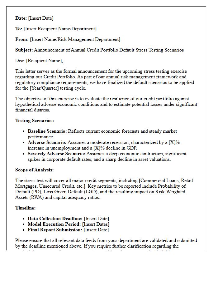 Credit Portfolio Default Stress Testing Scenario Announcement Letter