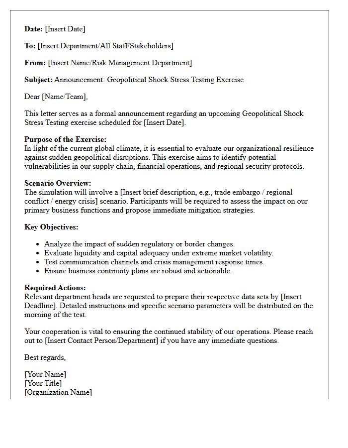 Geopolitical Shock Stress Testing Scenario Announcement Letter