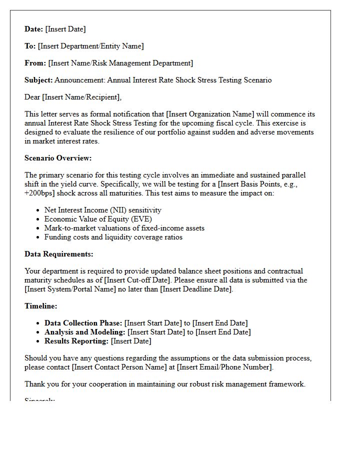Interest Rate Shock Stress Testing Scenario Announcement Letter