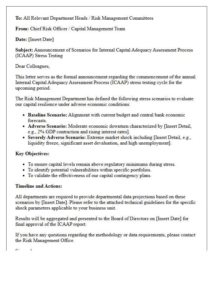 Internal Capital Adequacy Stress Testing Scenario Announcement Letter