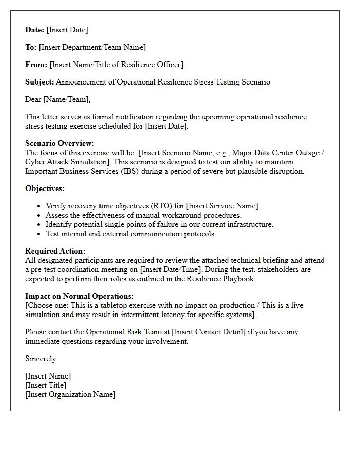 Operational Resilience Stress Testing Scenario Announcement Letter