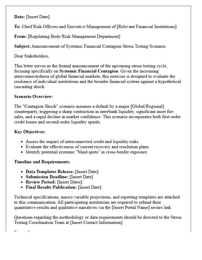Systemic Financial Contagion Stress Testing Scenario Announcement Letter