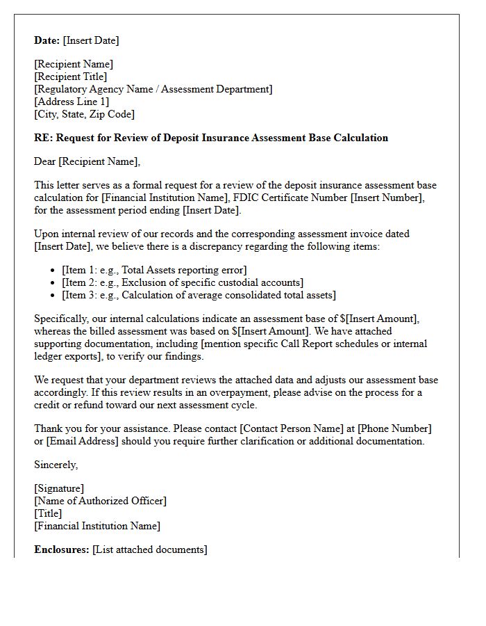 Deposit Insurance Assessment Base Calculation Review Letter