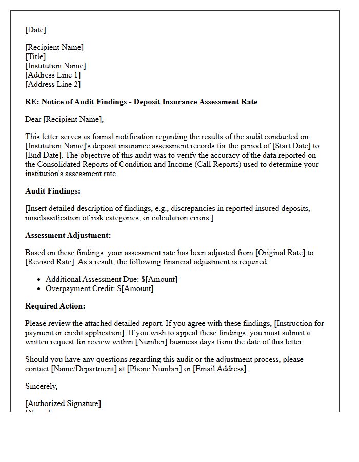 Deposit Insurance Assessment Rate Audit Findings Letter