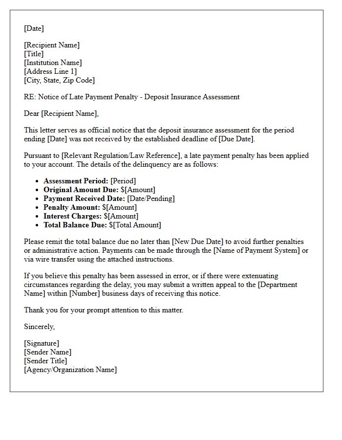 Deposit Insurance Assessment Rate Late Payment Penalty Letter