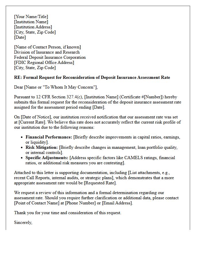 Deposit Insurance Assessment Rate Reconsideration Letter