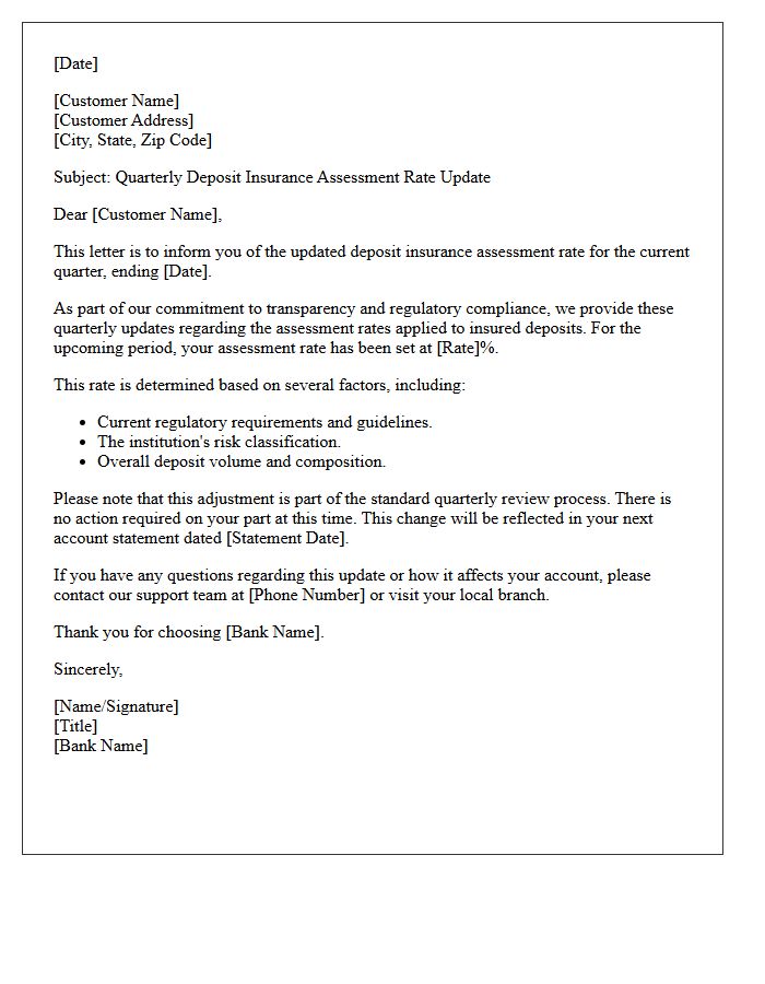 Quarterly Deposit Insurance Assessment Rate Update Letter