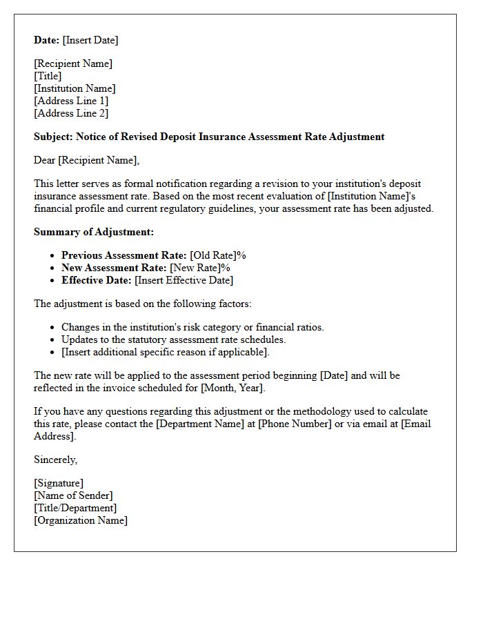 Revised Deposit Insurance Assessment Rate Adjustment Letter