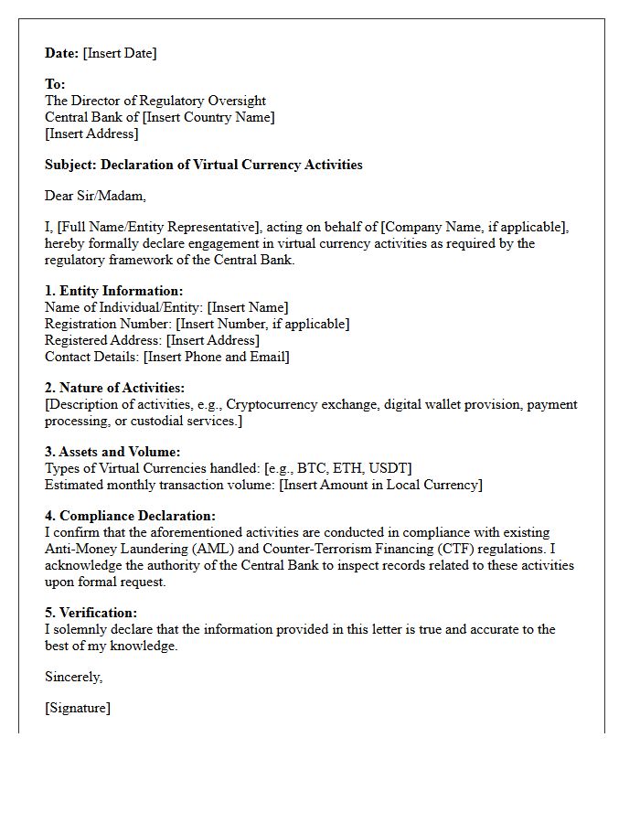 Central Bank Virtual Currency Activity Declaration Letter