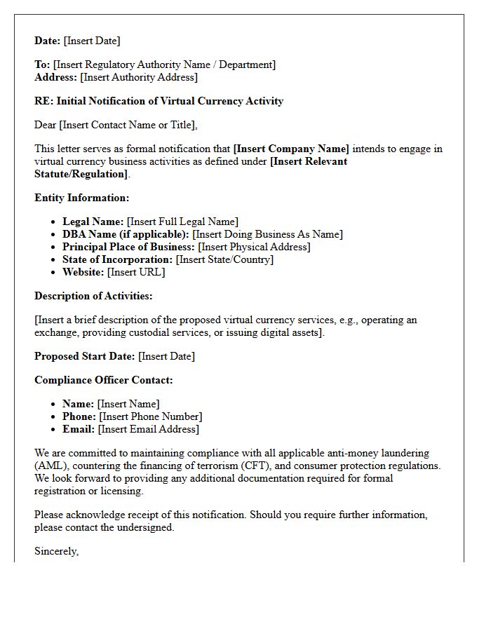 Initial Virtual Currency Activity Notification Letter