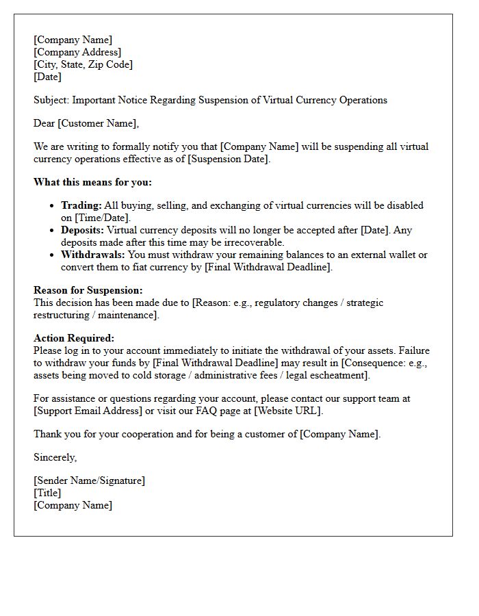 Suspension of Virtual Currency Operations Notification Letter