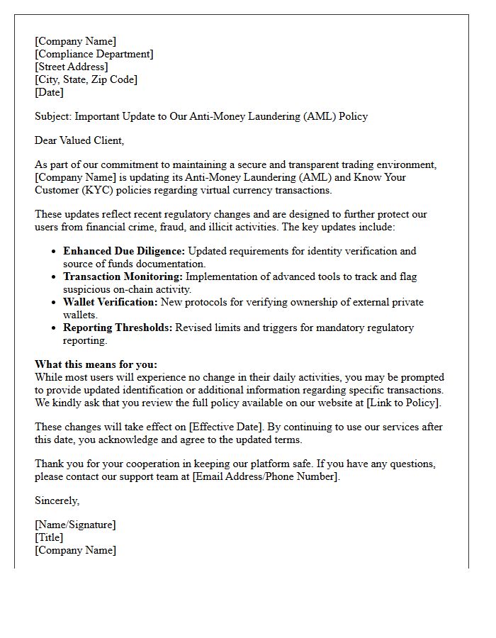 Virtual Currency Anti-Money Laundering Policy Update Letter