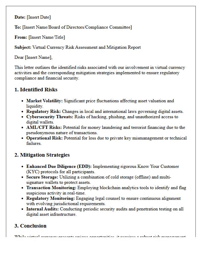 Virtual Currency Risk Assessment and Mitigation Letter