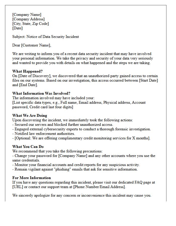 Customer Data Breach Disclosure Letter