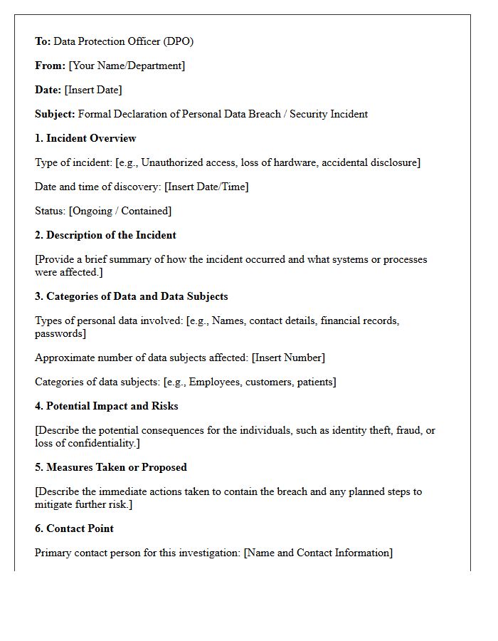 Data Protection Officer Incident Declaration Letter