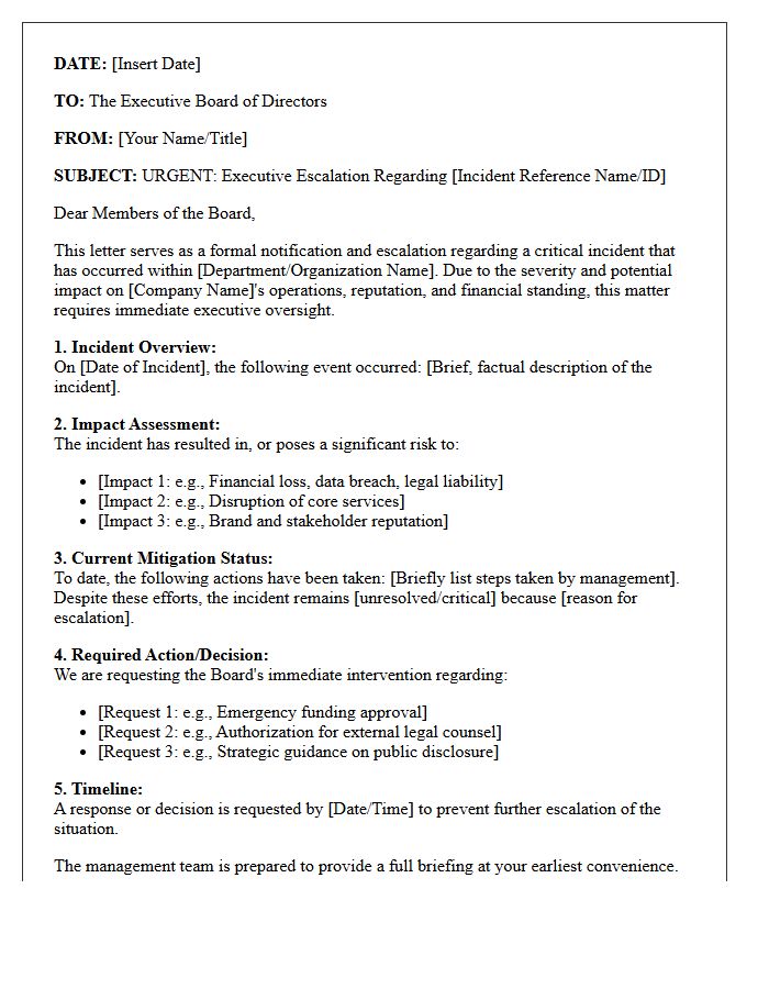 Executive Board Incident Escalation Letter