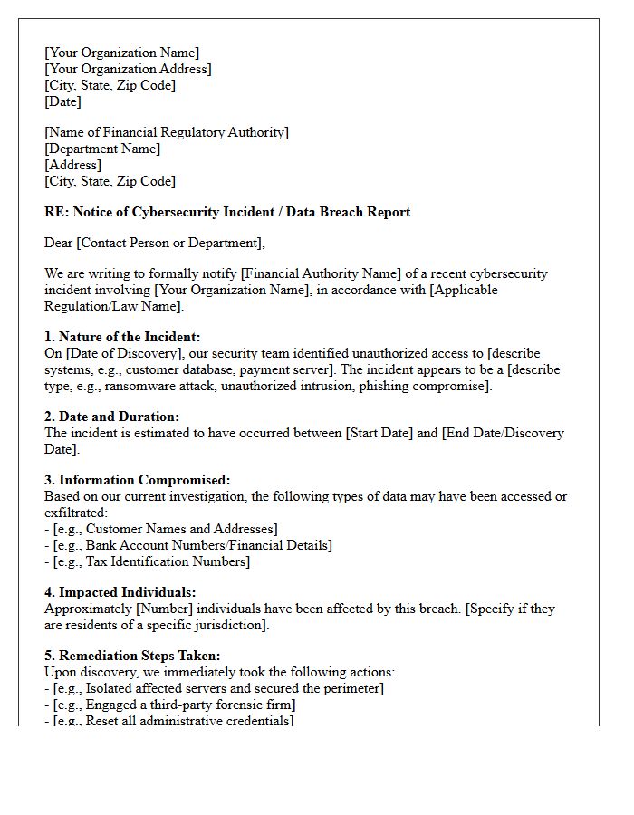 Financial Authority Cyber Breach Report Letter