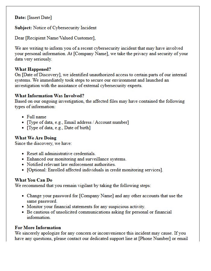 Initial Cybersecurity Incident Notification Letter