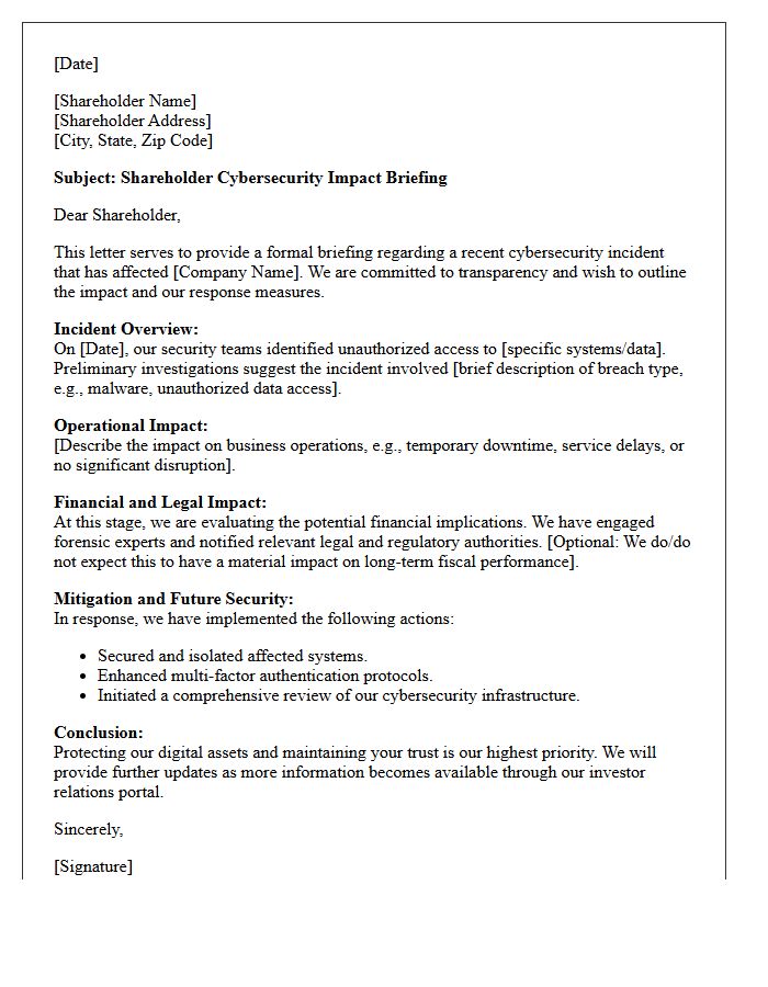 Shareholder Cybersecurity Impact Briefing Letter
