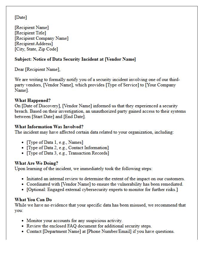 Third-Party Vendor Incident Notification Letter
