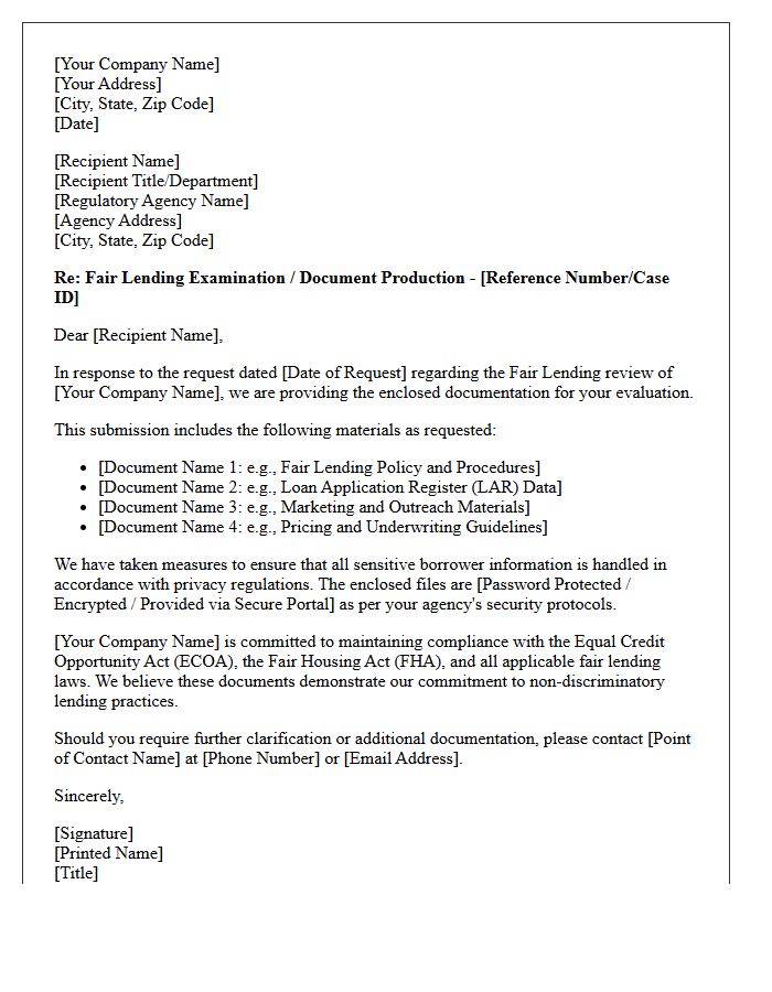 Fair Lending Document Production Cover Letter