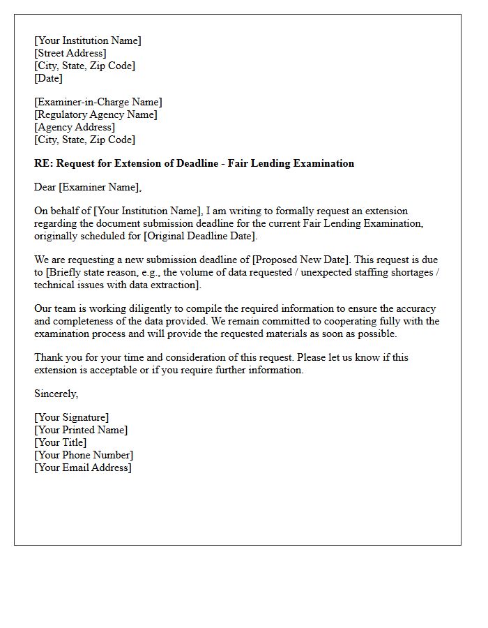 Fair Lending Examination Deadline Extension Letter