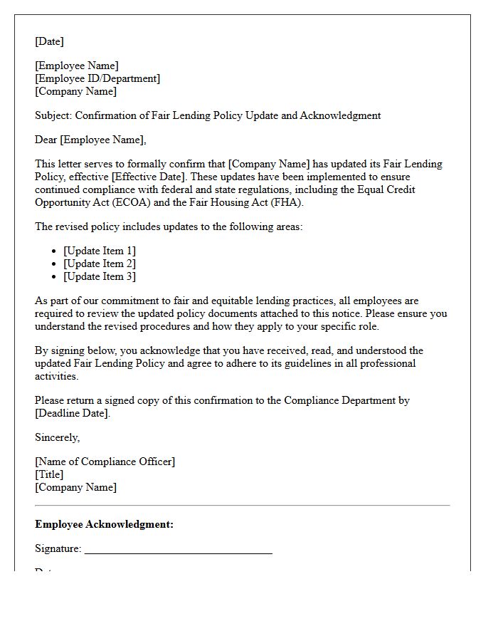 Fair Lending Policy Update Confirmation Letter