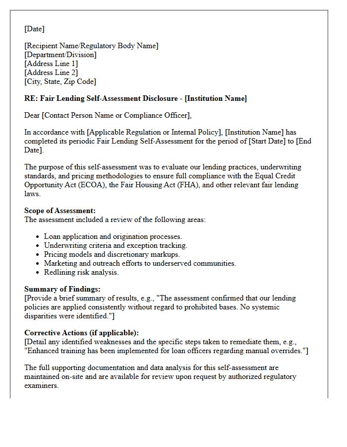 Fair Lending Self-Assessment Disclosure Letter