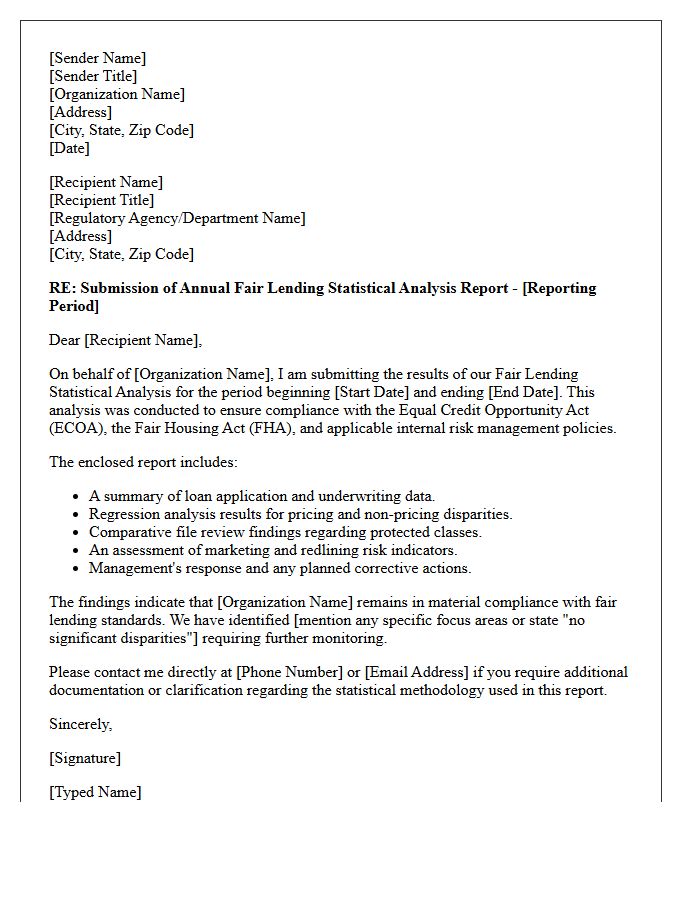 Fair Lending Statistical Analysis Submission Letter