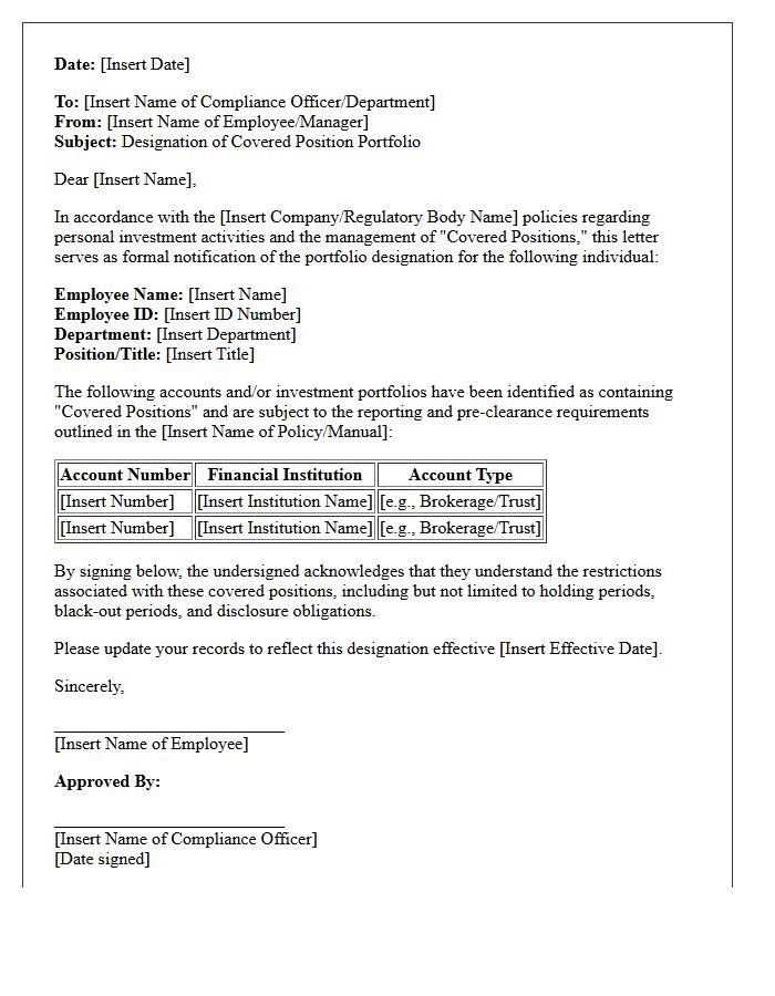 Covered Position Portfolio Designation Letter