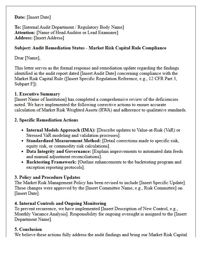 Market Risk Capital Rule Audit Remediation Letter