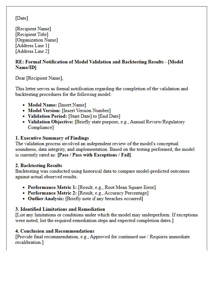 Model Validation and Backtesting Results Letter