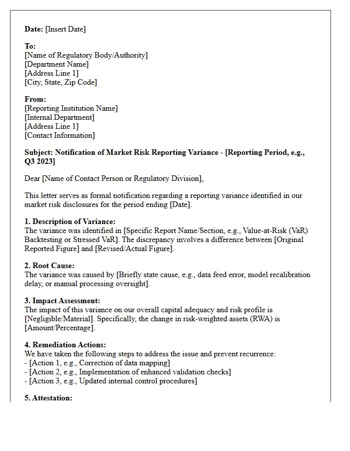 Regulatory Market Risk Reporting Variance Letter