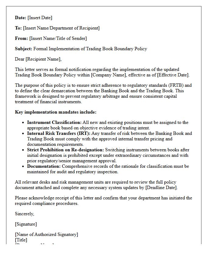 Trading Book Boundary Policy Implementation Letter