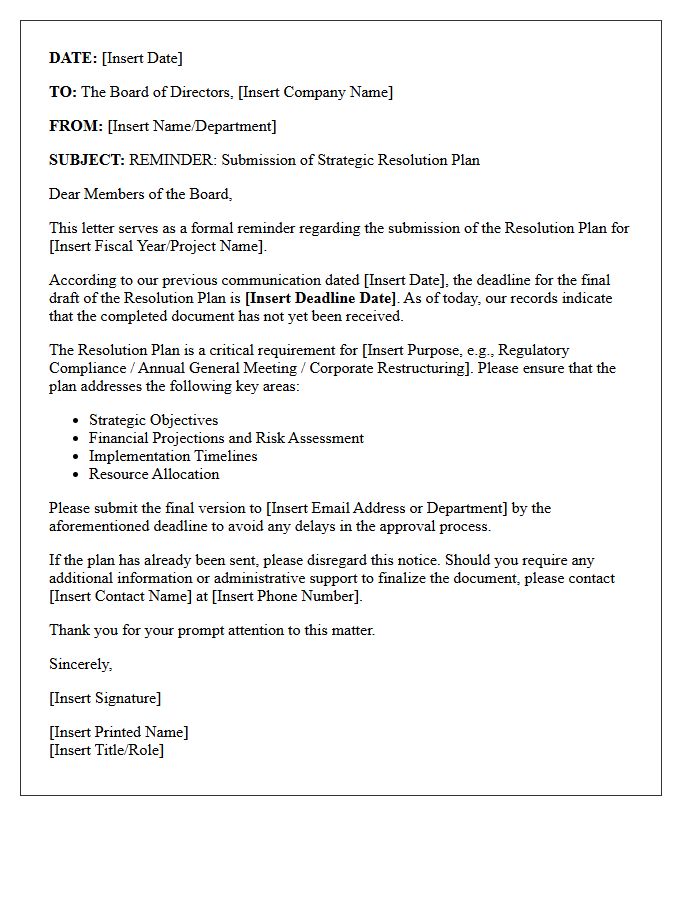 Board Of Directors Resolution Plan Submission Reminder Letter